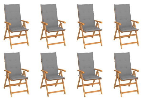8 db dönthető tömör tíkfa kerti szék párnákkal