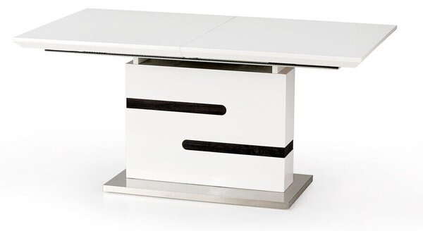 Asztal Houston 291, Szürke, Fényes fehér, 76x90x160cm, Hosszabbíthatóság, Közepes sűrűségű farostlemez, Fém, Közepes sűrűségű farostlemez