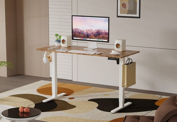 Elektromosan állítható magasságú íróasztal - 140x60cm rusztikus barna ülő-/állómunkához - LVN System Lite LV1717