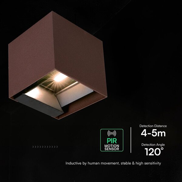 V-TAC 9W COB LED szolár fali Corten lámpa, szenzorral, CCT, Type-C csatlakozóval - SKU 23824-1