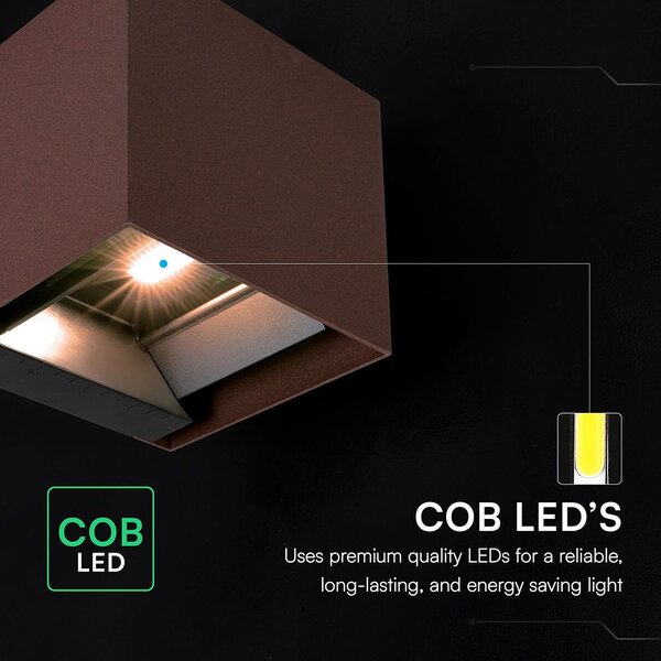 V-TAC 9W COB LED szolár fali Corten lámpa, szenzorral, CCT, Type-C csatlakozóval - SKU 23824-1