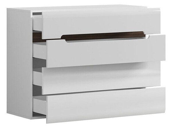 Komód Serveso 102, Közepes sűrűségű farostlemez, Laminált forgácslap, 84x105x41cm, Fehér, Fényes fehér