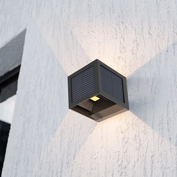 V-TAC 9W COB LED szolár fali fekete lámpa, szenzorral, állítható színhőmérséklettel - SKU 24293