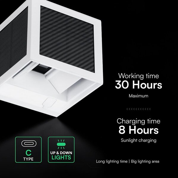 V-TAC 9W COB LED szolár fali fehér lámpa, szenzorral, állítható színhőmérséklettel - SKU 24295
