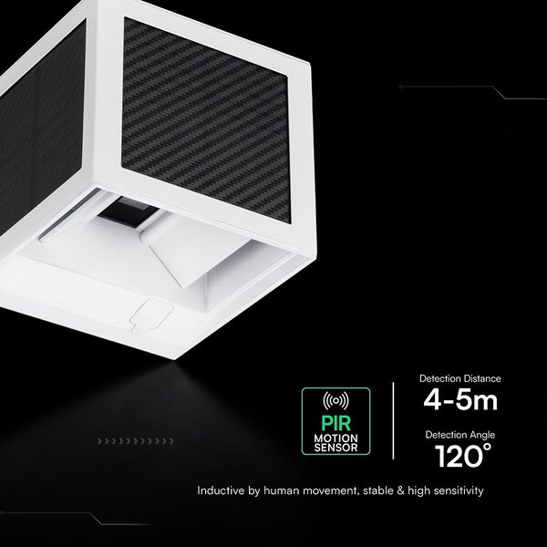 V-TAC 9W COB LED szolár fali fehér lámpa, szenzorral, állítható színhőmérséklettel - SKU 24295