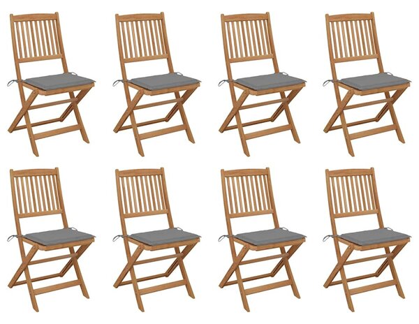 8 db összecsukható tömör akácfa kerti szék párnákkal