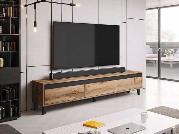 TV-állvány Munus, Laminált forgácslap, 42x185x38cm, Antracit, Wotan tölgy