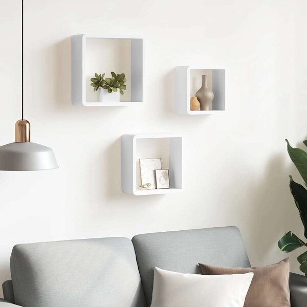 3 db fehér MDF fali kockapolc