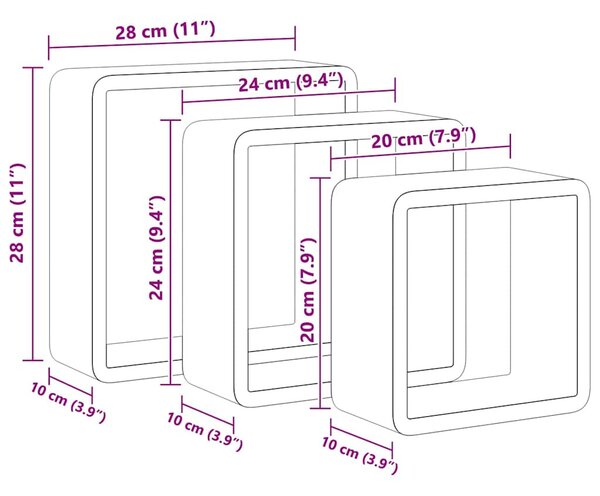 3 db fehér MDF fali kockapolc