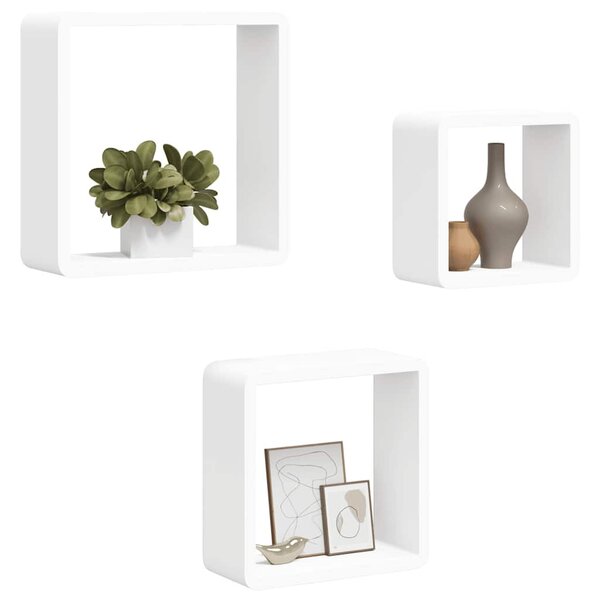 3 db fehér MDF fali kockapolc