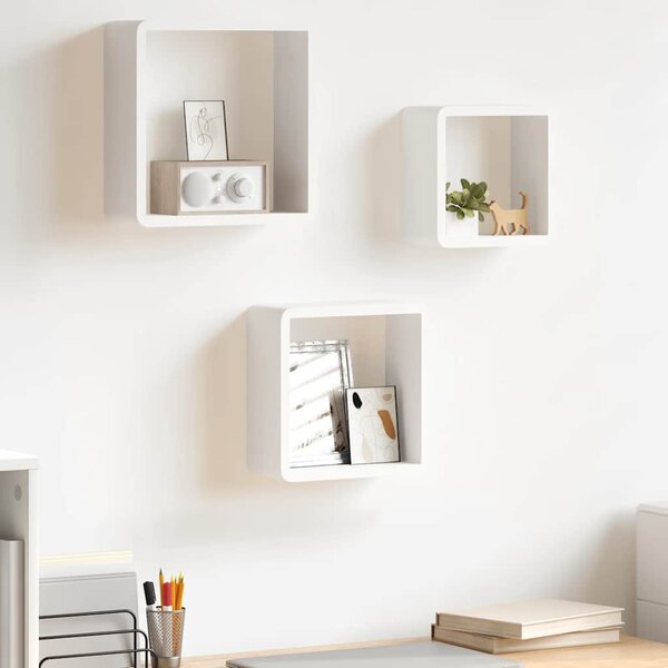 3 db fehér MDF fali kockapolc