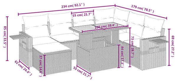 VidaXL Polyrattan Kerti Ülőgarnitúra - 8 részes - Szürke