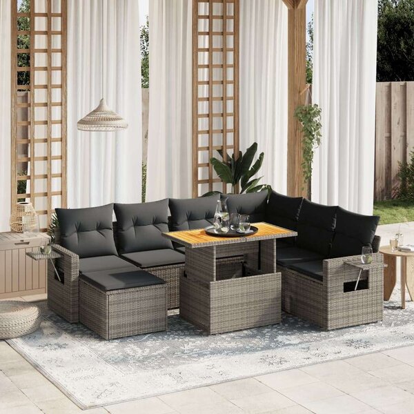 VidaXL Polyrattan Kerti Ülőgarnitúra - 8 részes - Szürke