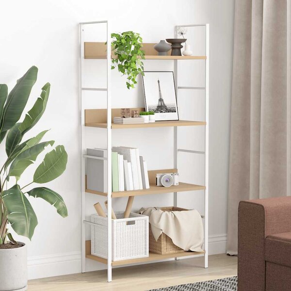 4 szintes tölgyszínű szerelt fa könyvespolc 60x27,6x124,5 cm