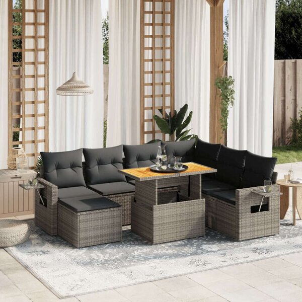VidaXL Polyrattan Kerti Ülőgarnitúra - 8 részes - Szürke