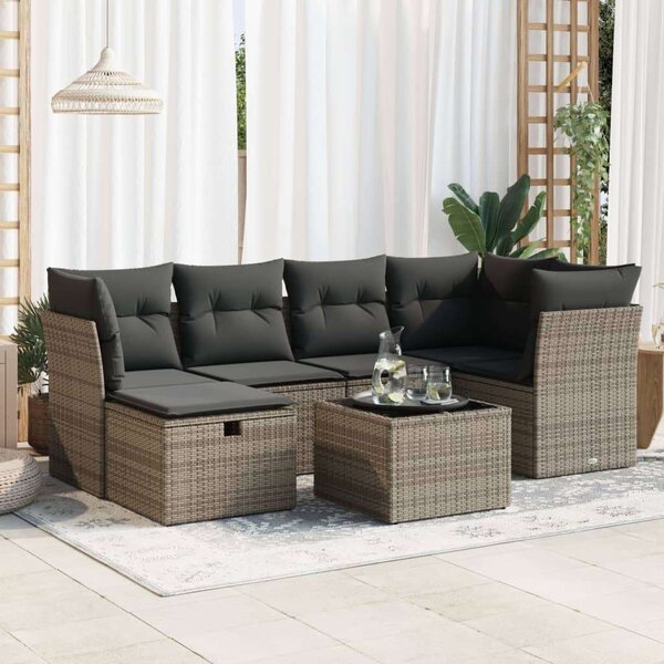 VidaXL Polyrattan Kerti Ülőgarnitúra - 7 részes - Szürke