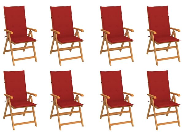 8 db dönthető tömör tíkfa kerti szék párnákkal