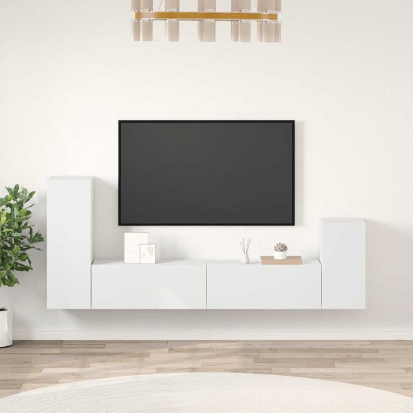 4 részes fehér szerelt fa TV-szekrényszett