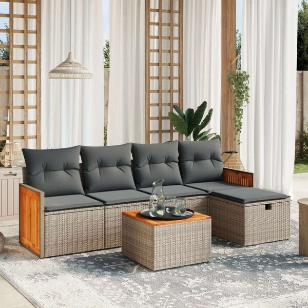 VidaXL 6 részes szürke polyrattan kerti ülőgarnitúra párnákkal