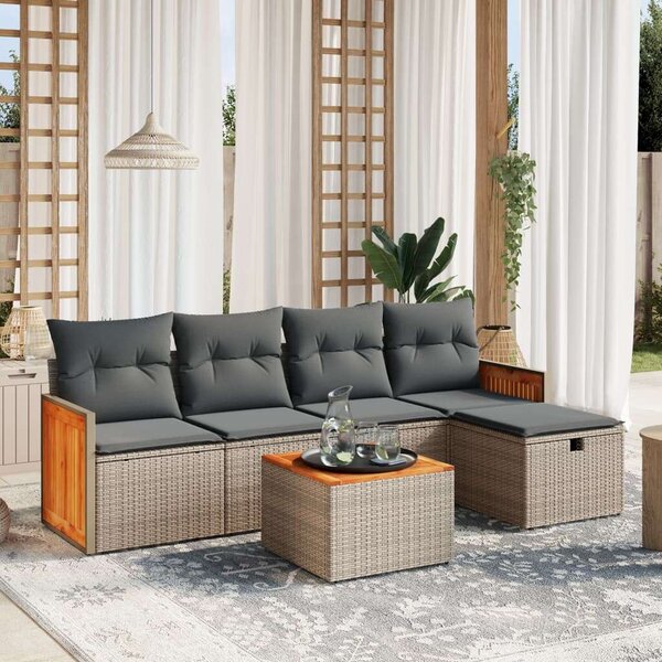 VidaXL 6 részes szürke polyrattan kerti ülőgarnitúra párnákkal