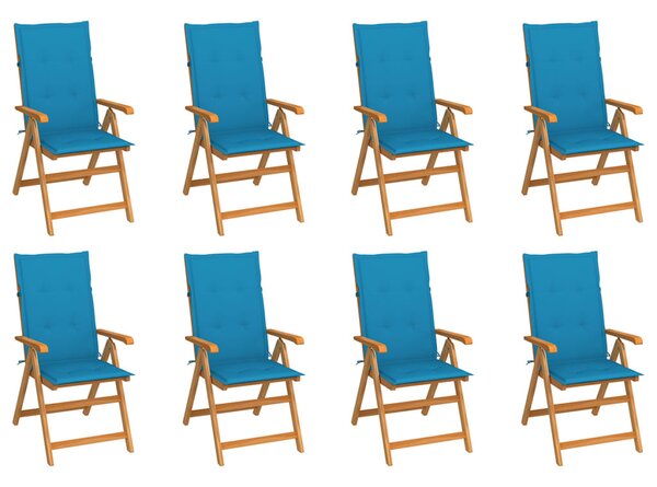 8 db dönthető tömör tíkfa kerti szék párnákkal