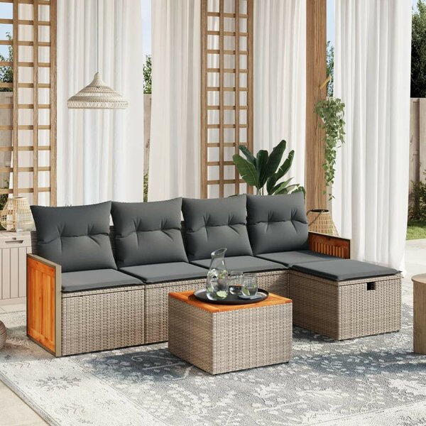 VidaXL 6 részes szürke polyrattan kerti ülőgarnitúra párnákkal