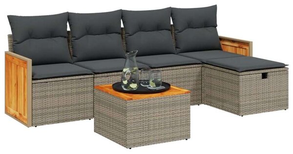 VidaXL 6 részes szürke polyrattan kerti ülőgarnitúra párnákkal
