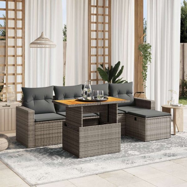 Polyrattan Kerti Ülőgarnitúra - 6 részes - Szürke