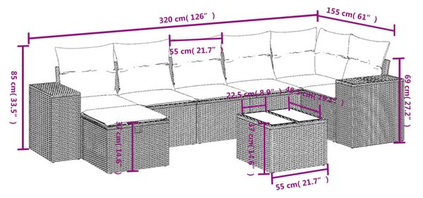 VidaXL Polyrattan Kerti Ülőgarnitúra - 8 részes - Szürke