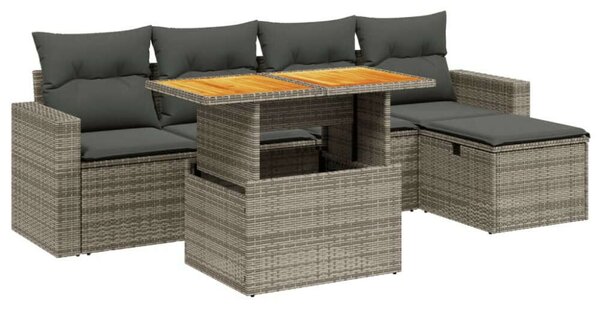 Polyrattan Kerti Ülőgarnitúra - 6 részes - Szürke