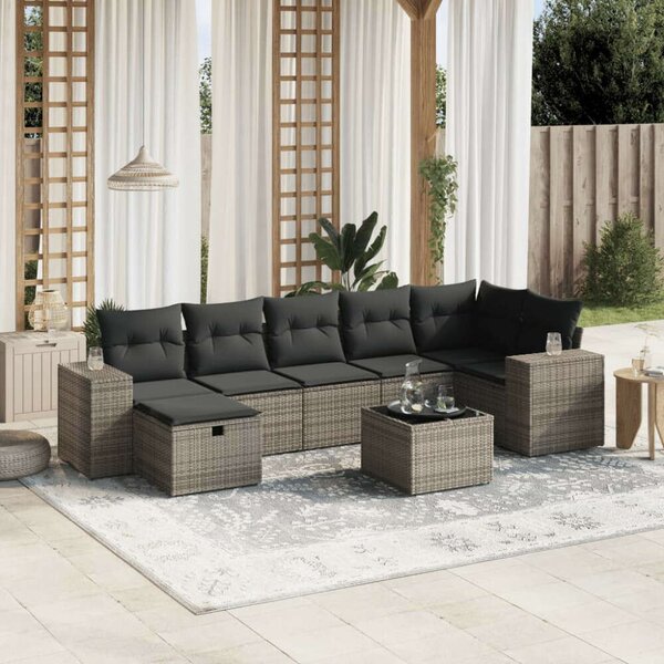 VidaXL Polyrattan Kerti Ülőgarnitúra - 8 részes - Szürke