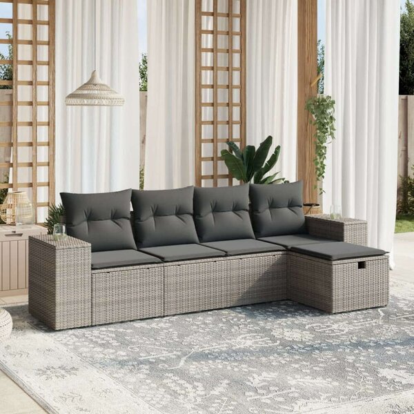 VidaXL 5 részes szürke polyrattan kerti ülőgarnitúra párnákkal