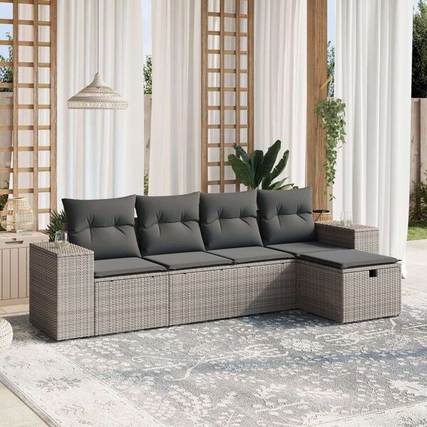 VidaXL 5 részes szürke polyrattan kerti ülőgarnitúra párnákkal