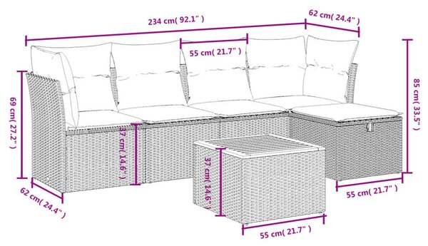 VidaXL Polyrattan Kerti Ülőgarnitúra - 6 részes - Szürke