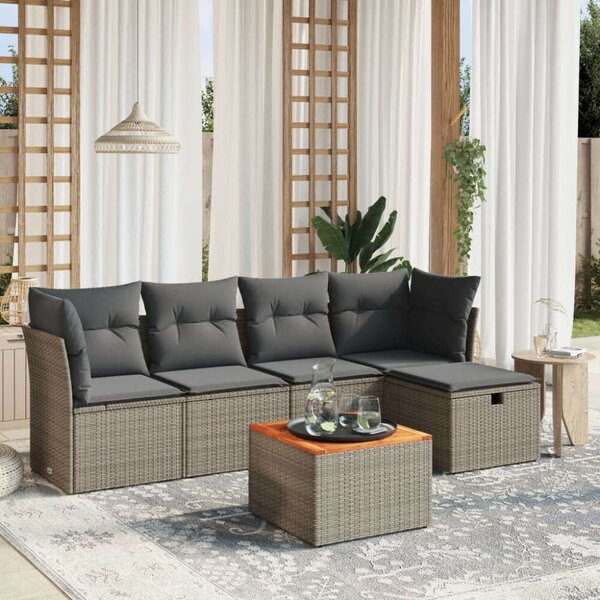 VidaXL Polyrattan Kerti Ülőgarnitúra - 6 részes - Szürke