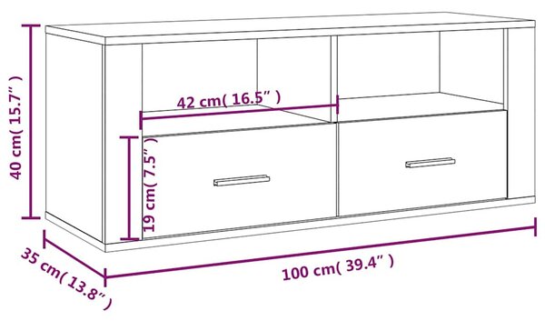 Betonszürke szerelt fa TV-szekrény 100x35x40 cm