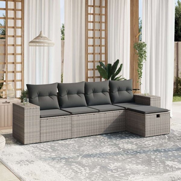 VidaXL 5 részes szürke polyrattan kerti ülőgarnitúra párnákkal