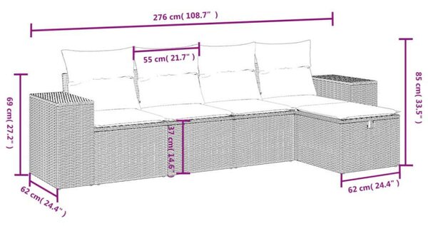 VidaXL 5 részes szürke polyrattan kerti ülőgarnitúra párnákkal