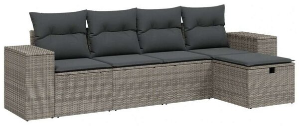VidaXL 5 részes szürke polyrattan kerti ülőgarnitúra párnákkal