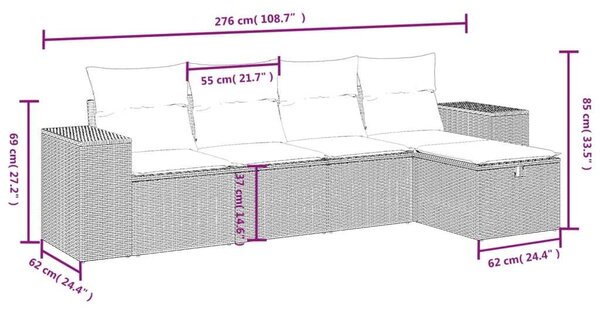 VidaXL 5 részes szürke polyrattan kerti ülőgarnitúra párnákkal