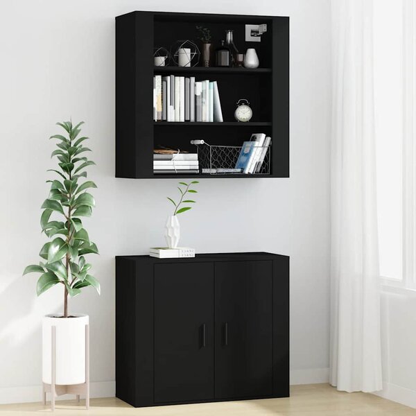 Fekete szerelt fa faliszekrény 80x33x80 cm