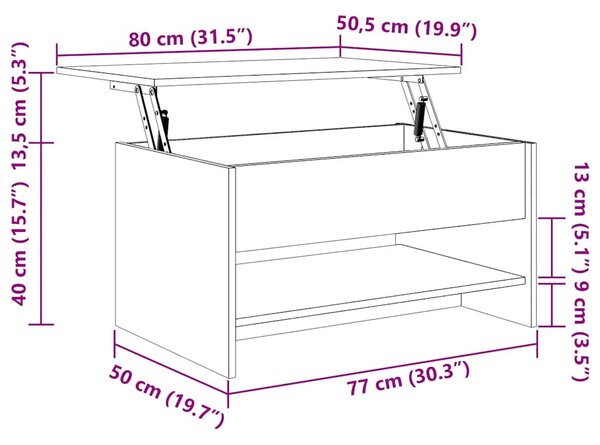 Füstös tölgy színű szerelt fa dohányzóasztal 80 x 50 x 40 cm