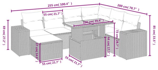 VidaXL Polyrattan Kerti Ülőgarnitúra - 8 részes - Szürke