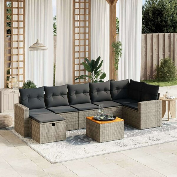 Polyrattan Kerti Ülőgarnitúra - 8 részes - Szürke