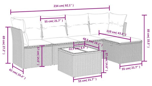 VidaXL Polyrattan Kerti Ülőgarnitúra - 6 részes