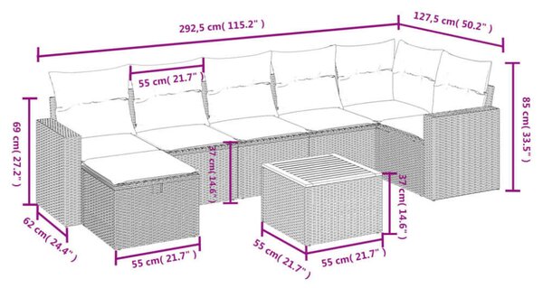 Polyrattan Kerti Ülőgarnitúra - 8 részes - Szürke