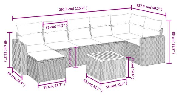 Polyrattan Kerti Ülőgarnitúra - 8 részes - Szürke
