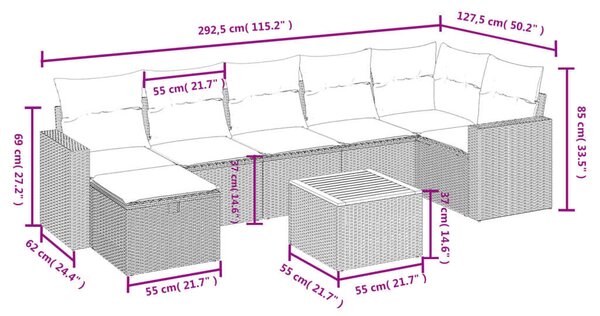 Polyrattan Kerti Ülőgarnitúra - 8 részes - Szürke
