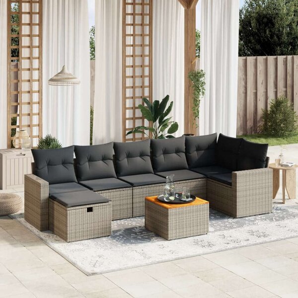 Polyrattan Kerti Ülőgarnitúra - 8 részes - Szürke