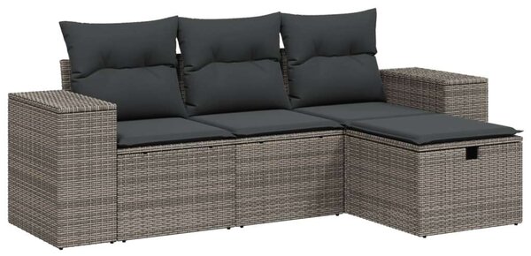 Polyrattan Kerti Ülőgarnitúra - 4 részes - Szürke
